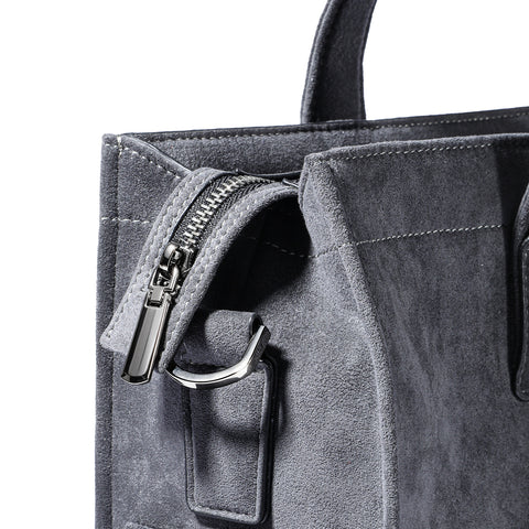 Premium Handcrafted Alcantara Briefcase Tote Bag, Classic Top Handle Design, Sleek Gray Tone, Fits 15.6'' Laptop for Business & Travel