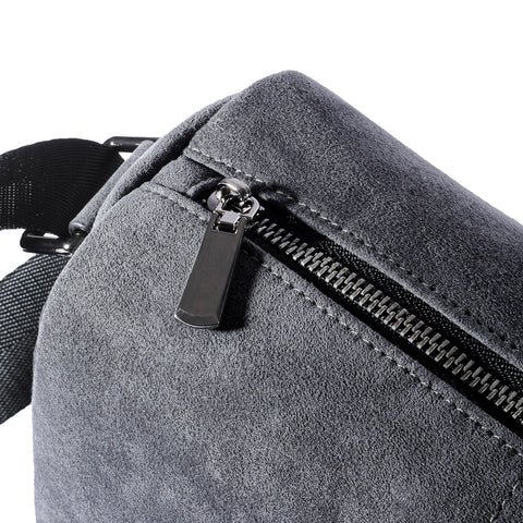 ALTRAALMA Genuine Alcantara Men Crossbody Bag, Vintage Grey Cylinder Shoulder Bag for Daily Business Travel
