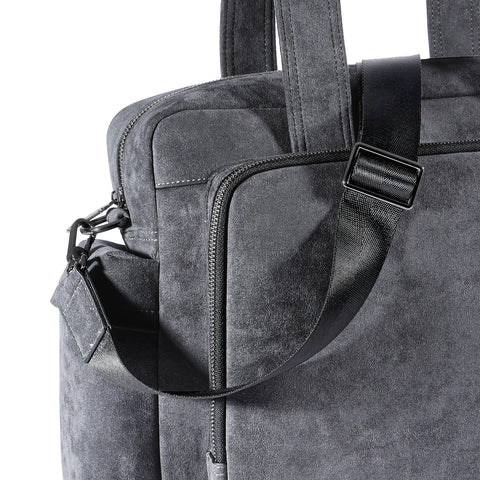 Genuine Alcantara Laptop Briefcase, 14 Inch Business Handbag, Detachable Strap Crossbody Messenger Bag Black