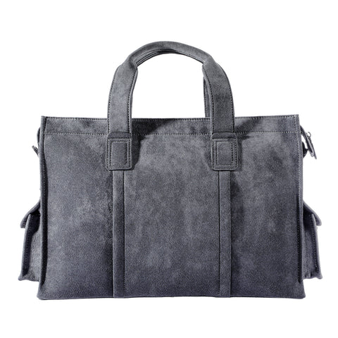 Premium Handcrafted Alcantara Briefcase Tote Bag, Classic Top Handle Design, Sleek Gray Tone, Fits 15.6'' Laptop for Business & Travel