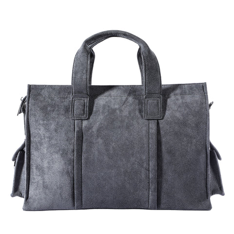 Premium Handcrafted Alcantara Briefcase Tote Bag, Classic Top Handle Design, Sleek Gray Tone, Fits 15.6'' Laptop for Business & Travel