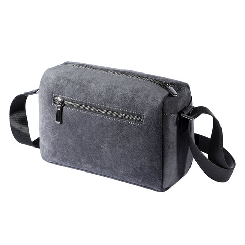ALTRAALMA Genuine Alcantara Men Crossbody Bag, Vintage Grey Cylinder Shoulder Bag for Daily Business Travel