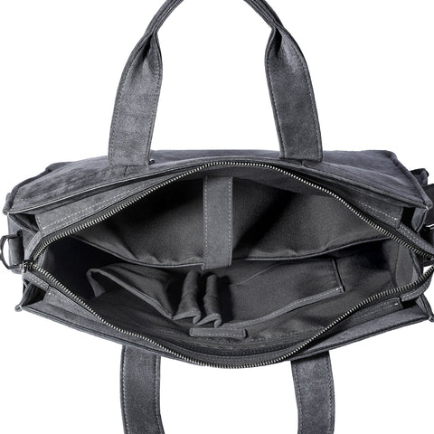Premium Handcrafted Alcantara Briefcase Tote Bag, Classic Top Handle Design, Sleek Gray Tone, Fits 15.6'' Laptop for Business & Travel