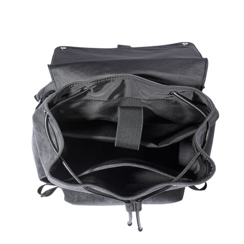 Premium Handcrafted Alcantara Backpack, Vintage Flap Drawstring Style, Sleek Gray Tone, Fits 15.6 Inch Laptop for Business & Daily Use