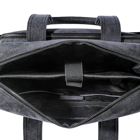 Genuine Alcantara Laptop Briefcase, 14 Inch Business Handbag, Detachable Strap Crossbody Messenger Bag Black