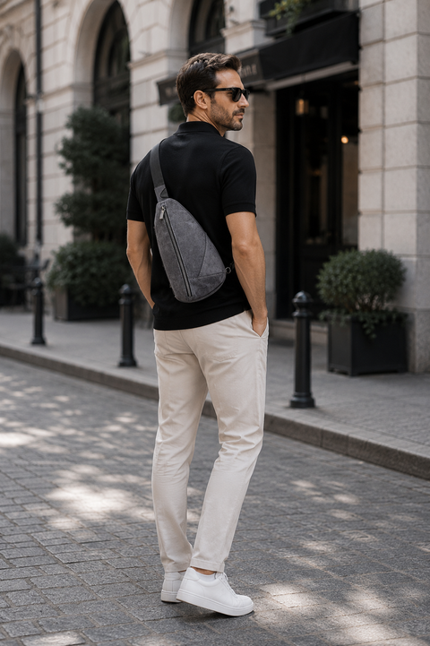 ALTRAALMA Genuine Alcantara Men Sling Bag, Crossbody Waist Fanny Pack for Daily Travel