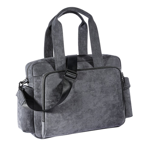 Genuine Alcantara Laptop Briefcase, 14 Inch Business Handbag, Detachable Strap Crossbody Messenger Bag Black
