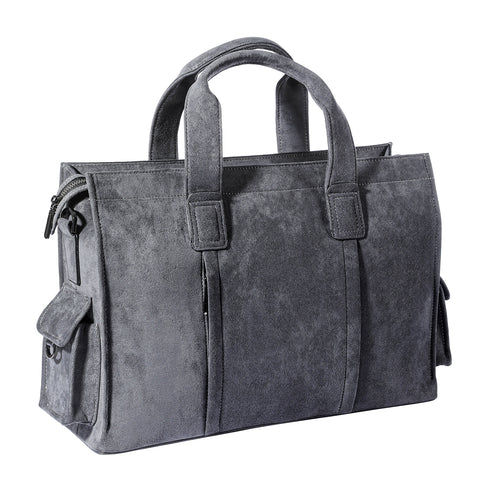 Premium Handcrafted Alcantara Briefcase Tote Bag, Classic Top Handle Design, Sleek Gray Tone, Fits 15.6'' Laptop for Business & Travel