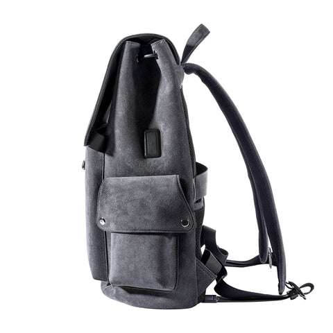 Premium Handcrafted Alcantara Backpack, Vintage Flap Drawstring Style, Sleek Gray Tone, Fits 15.6 Inch Laptop for Business & Daily Use