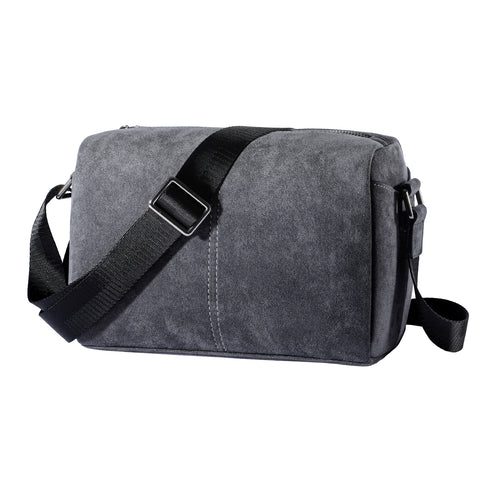 ALTRAALMA Genuine Alcantara Men Crossbody Bag, Vintage Grey Cylinder Shoulder Bag for Daily Business Travel