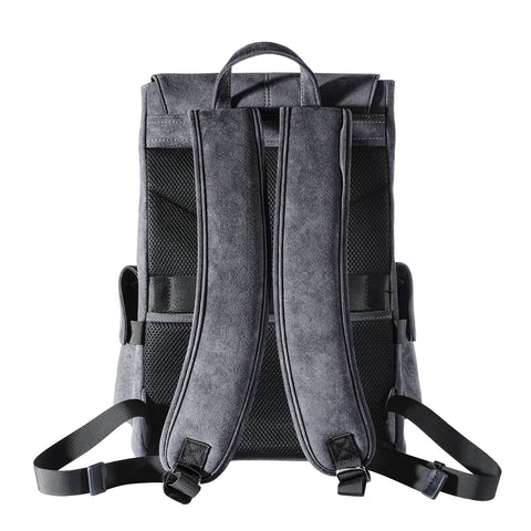 Premium Handcrafted Alcantara Backpack, Vintage Flap Drawstring Style, Sleek Gray Tone, Fits 15.6 Inch Laptop for Business & Daily Use
