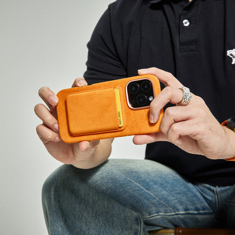 Alcantara MagSafe Phone Cardholder (Orange)