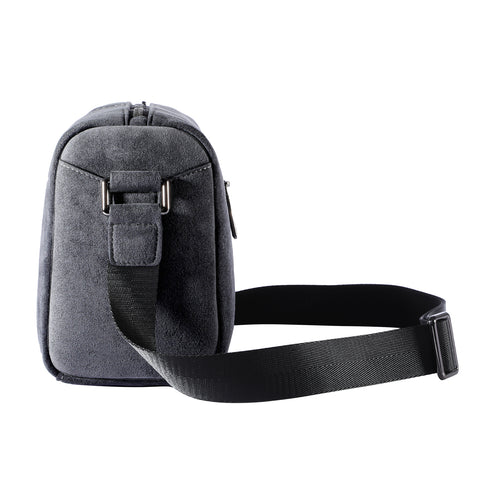 ALTRAALMA Genuine Alcantara Men Crossbody Bag, Vintage Grey Cylinder Shoulder Bag for Daily Business Travel