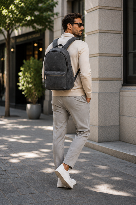 ALTRAALMA Genuine Alcantara Backpack, Minimal Gray Laptop Daypack for Men Daily Work Travel