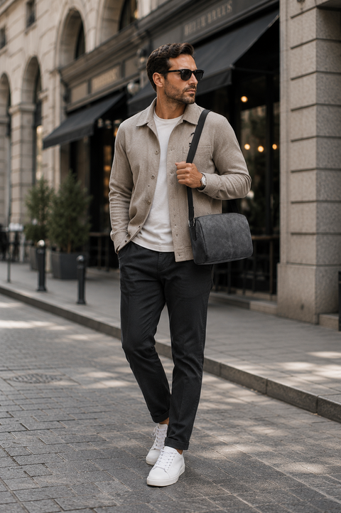 ALTRAALMA Genuine Alcantara Men Crossbody Bag, Vintage Grey Cylinder Shoulder Bag for Daily Business Travel