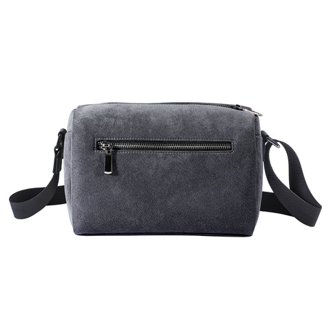 ALTRAALMA Genuine Alcantara Men Crossbody Bag, Vintage Grey Cylinder Shoulder Bag for Daily Business Travel