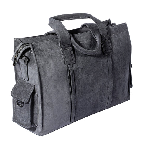Premium Handcrafted Alcantara Briefcase Tote Bag, Classic Top Handle Design, Sleek Gray Tone, Fits 15.6'' Laptop for Business & Travel