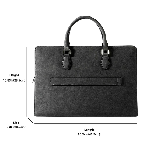 Handcrafted Alcantara 16 Inch Slim Laptop Briefcase | Luxury Suede Business Travel Document Bag with Luggage Strap, Protective Office Handbag, Black