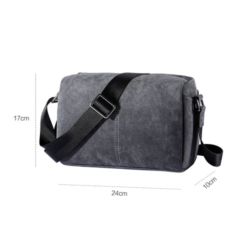 ALTRAALMA Genuine Alcantara Men Crossbody Bag, Vintage Grey Cylinder Shoulder Bag for Daily Business Travel