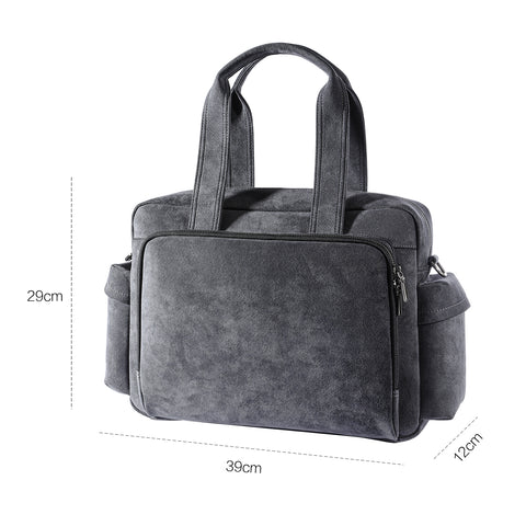 Genuine Alcantara Laptop Briefcase, 14 Inch Business Handbag, Detachable Strap Crossbody Messenger Bag Black