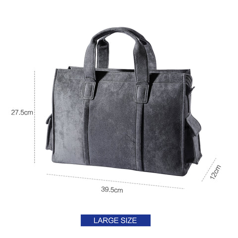 Premium Handcrafted Alcantara Briefcase Tote Bag, Classic Top Handle Design, Sleek Gray Tone, Fits 15.6'' Laptop for Business & Travel