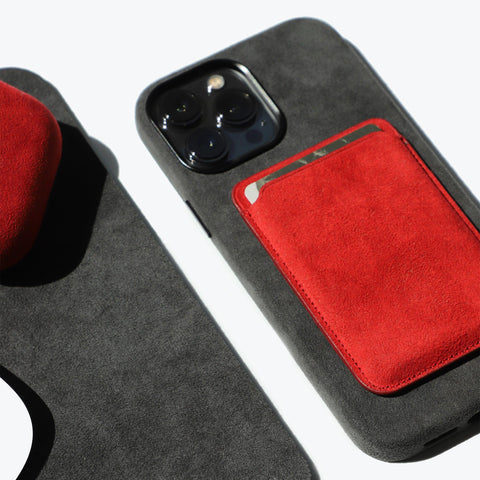 Alcantara MagSafe Phone Cardholder (Red) - ALMA